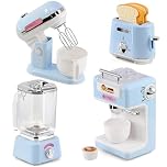 The Magic Toy Shop Kids Kitchen Appliances Set with Lights & Sounds - Working Toaster, Interactive Blender, Coffee Machine & Mixer - Pretend Cooking Accessories for Breakfast Role Play, Ages 3+