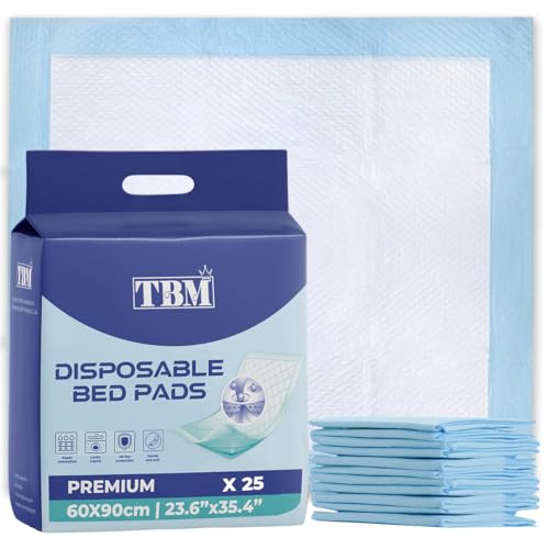 TBM 25 x Premium Disposable Incontinence Bed Pads 60 x 90 cm | Absorbent Underpads, Bed Mats, Mattress Protectors, Incontinence Pads, Incontinence sheets