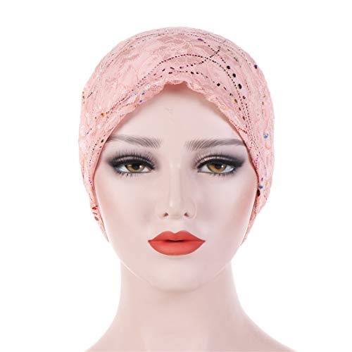 Hzux Elegant Turbans Hats For Women Lace Soft Head Headwear Bonnet India Hat Hijab Scarfs Cap Pink #TOP1