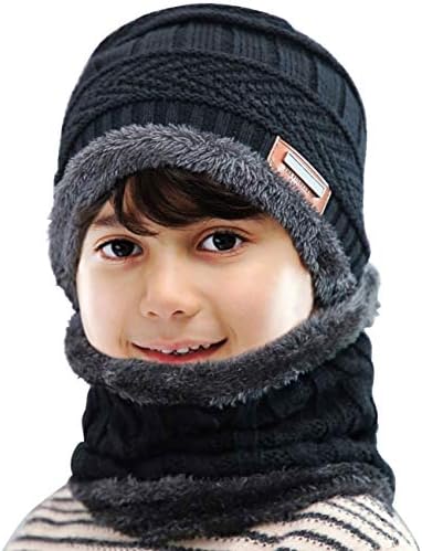 Petrunup 2/3Pcs Boys Beanie Hat and Loop Scarf Set, Warm Winter Hats Knitted for Girls Kids Children