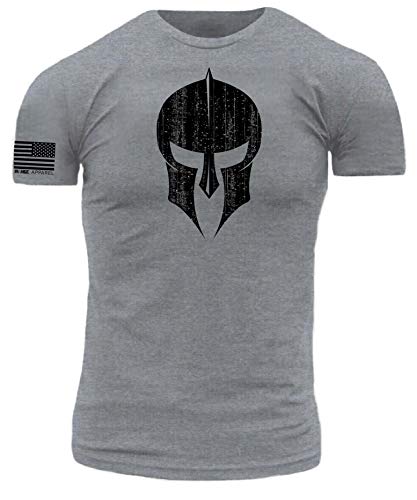 Distressed Spartan Warrior Premium Athletic Fit T-Shirt (Heathered Gunsmoke Gray X-Large)