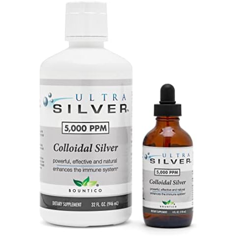 Ultra Silver® Colloidal Silver | 5,000 PPM, 32 Oz (946mL) | Mineral Supplement | True Colloidal Silver - 4 oz Dropper Bottle (Empty) Included for Dispensing! Cover