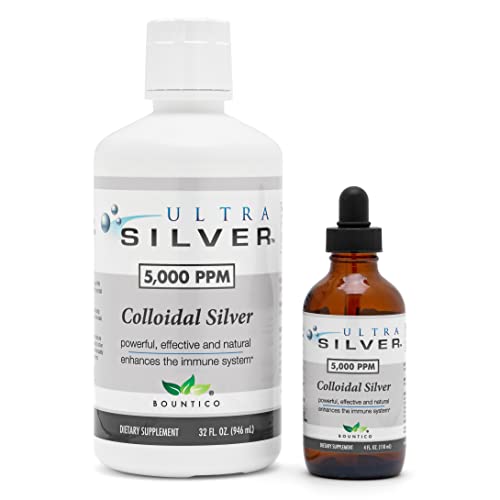 Ultra Silver® Colloidal Silver | 5,000 Ppm, 32 Oz (946Ml) | Mineral Supplement | True Colloidal Silver - 4 Oz Dropper Bottle (Empty) Included For Dispensing! #TOP9