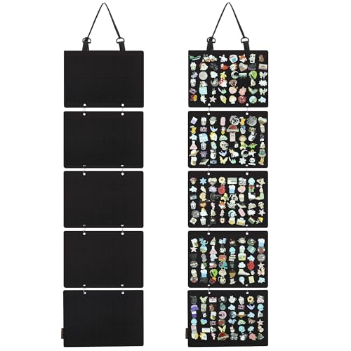 Image of Hanging Enamel Lapel Pin Display Panels Organizer With 5 Loose-leaf Board Pieces, Brooch Pin Enamel Pin Display Pages, Badge Collection Display Holder Holds At Least 120 Pins.(Pins Not Included) (Black)