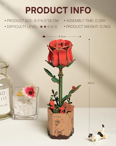 ROWOOD 3D Puzzle DIY Wooden Flower, Artificial Flowers Model Kits to be Assembled - Image 4