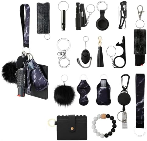 Wristlet Keychain Set with Wallet Card Holder, Bottle Opener, Car Keychain Accessories for Women (Darkblack)