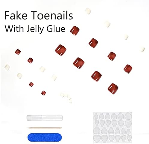French Fake Toenails, 24 Pieces Glitter Pink Fake Toenails Fake Nails On Toenails, Press Toenail Tips (Amber)
