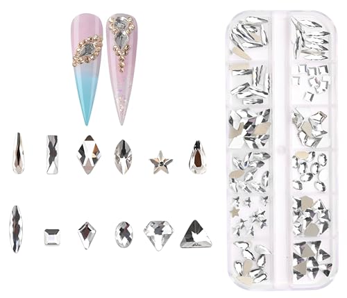Jollin 120 pezzi di strass con retro piatto, ciondoli in vetro, diamanti, gemme, pietre per nail art, 1 scatola, cristalli multiforme
