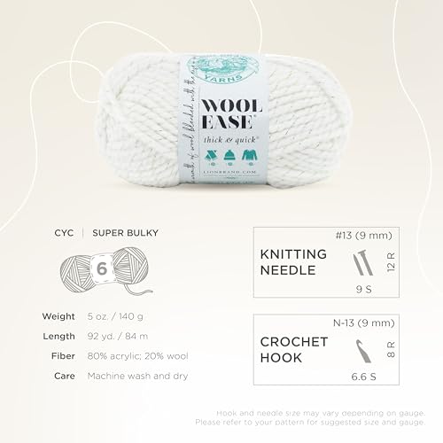 Image of Lion Brand Yarn, Wool-Ease Thick & Quick Yarn, Celebration, White, 3 Pack | Super Bulky Wool Acrylic Blend Fiber for Soft Hats, Sweaters, Chunky Blankets, Yarn for Crochet, Knitting, Crafts, Weaving