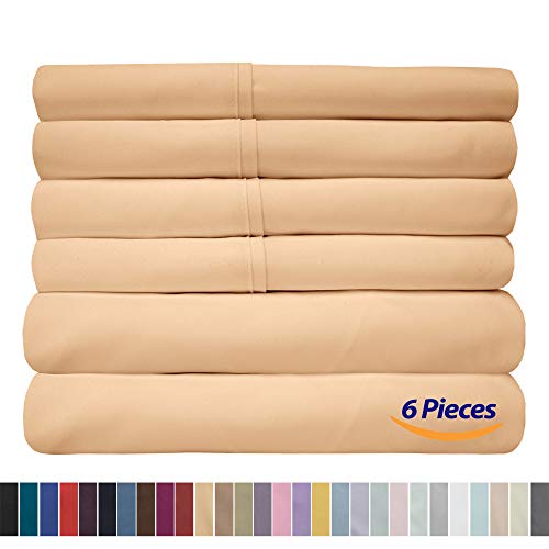 Queen Sheets Gold - 6 Piece 1500 Supreme Collection Fine Brushed Microfiber Deep Pocket Queen Sheet Set Bedding - 2 Extra Pillow Cases, Great Value, Queen, Camel #TOP5