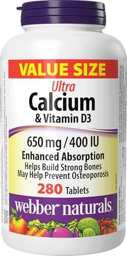 Webber Naturals Calcium Ultra with Vitamin D3, Enhanced Absorption, 280 Tablets, Helps Build Strong Bones, Vegetarian