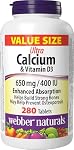 Webber Naturals Calcium Ultra with Vitamin D3, Enhanced Absorption, 280 Tablets, Helps Build Solid Bones, Vegetarian