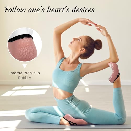 Image of 3 /6 Pairs Pilates Socks for Women,Grip Yoga Socks Non Slip for US Sizes 6.5-10