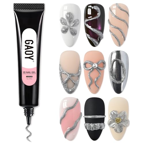 GAOY 15g Silver 3D Nail Gel for Nail Art, 3D Sculpting Gel, No Wipe