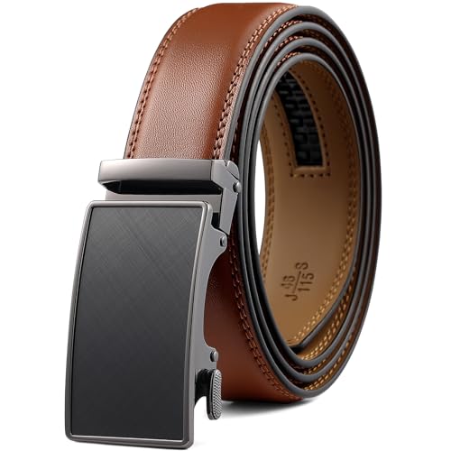 Image of Founders & C Men's Ratchet Belt 1 3 /8 inch,Leather Dress Belt Adjustable with Click Sliding Buckle Trim to Exact Fit