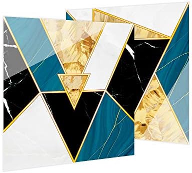 Hiser 10pcs Kitchen Bathroom Wall Tile Stickers, DIY Square Decals Simple Luxury Style Sticker for Kitchen Living Room Bathroom Home Decor Self-Adhesive (Gemstone black gold,15x15cm)