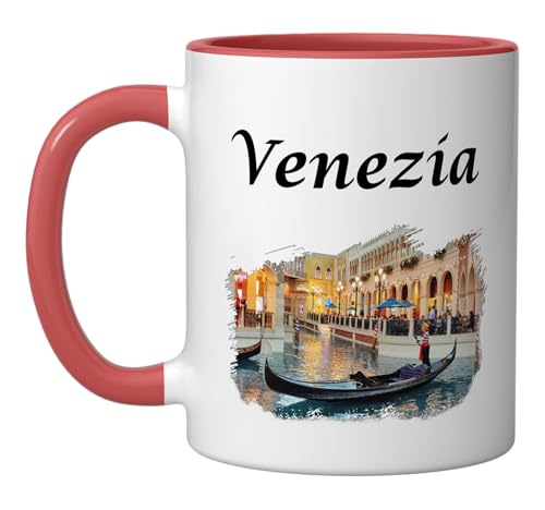 Venice Italy Travel Venezia Gondola Ceramic Mug, Red/White