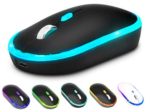 Rechargeable LED Wireless Mouse, CHONCHOW Wireless Silent Mouse, 2.4G USB Computer Mice with USB Receiver for PC Laptop(Black)