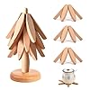 Wooden trivets for hot dishes wooden tree coasters 3 wooden coasters 1 stand christmas tree shaped trivet mats home decor for table protection for drinks plates pots pans beech wood  urban country home decor