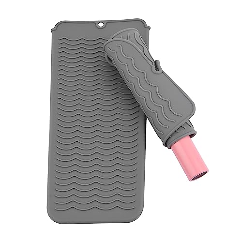 Silicone Heat Resistant Mat with Heat Resistant Pouch for Hair Straightener/Flat Iron/Curling Iron, Portable Travel Anti-Scald Mat Pad Home Hair Salon Tool (Grey)