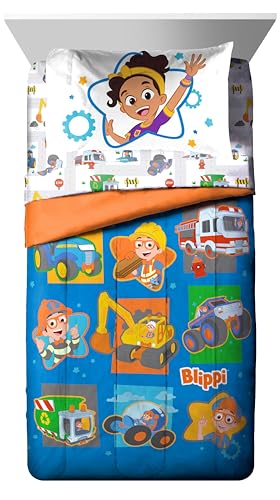 Jay Franco Blippi & Meekah Trucks Toddler Comforter Set - 4 Piece Blue Bedding Sheet Set & Pillow Cover thumb #1