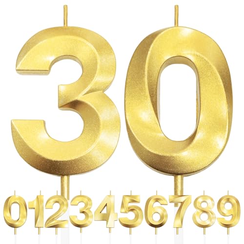30th Bougie D'anniversaire à Paillettes Dorées au Design 3D, Bougies Numérotées pour 30e, Décorations de Dessus de Gâteau, Bougie de Gâteau pour Fête D'anniversaire, Anniversaire de Mariage