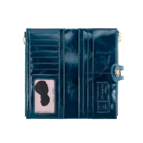 Image of Women's RFID Blocking Wallet Soft Leather Clutch Money Ladies Purse Slim Card Holder Organizer Zip Pocket (3013-Blue)