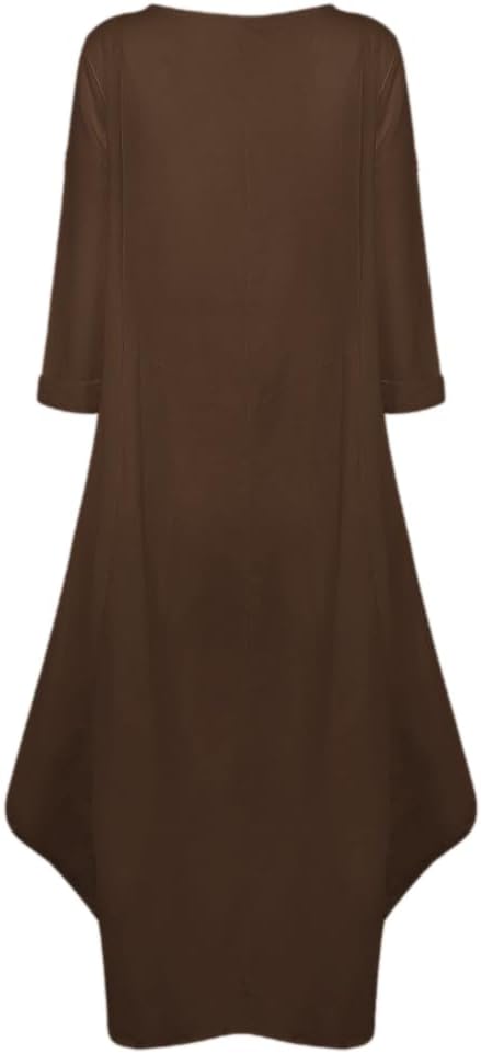 Jacansi Women's Cotton Linen Dress with Pocket Oversized Loose Dress Kaftan Dress - Image 3