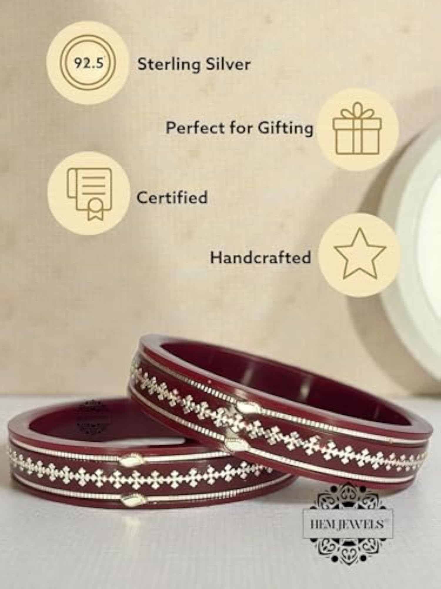 925 Pure Silver Pola Bangles for Women, Handmade