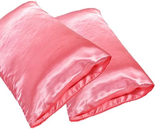 Silk Satin Pillowcase for Hair and Skin, Facial Beauty Hypoallergenic, No Zipper Pillowcase Covers, Standard, Queen, King Size Pillowcase Set of 2 (Queen(20x30), Pink-2 Pack)