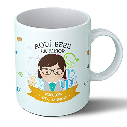 Planetacase Taza Desayuno Aquí Bebe la Mejor psicóloga del Mundo Regalo Original psicólogos Ceramica 330 mL