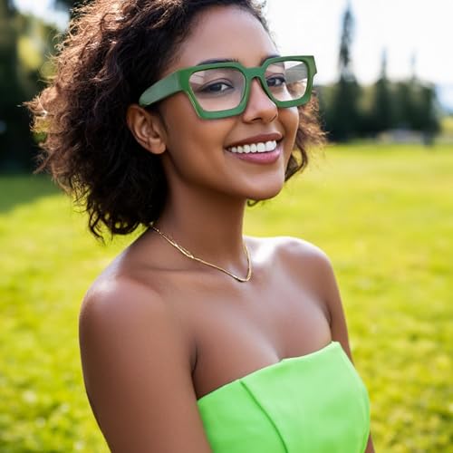 Image of FEISEDY Retro Blue Light Blocking Glasses for Women Men 90s Classic Rectangle Frame Thick Chic Computer Eyeglasses B2383R