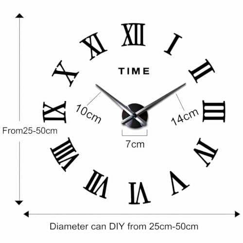 Image of PulGos 40cm DIY Wall Clock - 3D Modern Roman Numeral Sticker Clock - Large Frameless Self-Adhesive Wall Decor for Living Room, Bedroom & Office - Stylish Giant Acrylic Surface Timepiece for Home