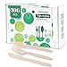 Compostable Utensils, Light Brown Plastic Silverware, Compostable Cutlery 100 Forks 100 Spoons 100 Knives, No Plastic Disposable Silverware, Eco Friendly Disposable Cutlery for Party Office Wedding 1