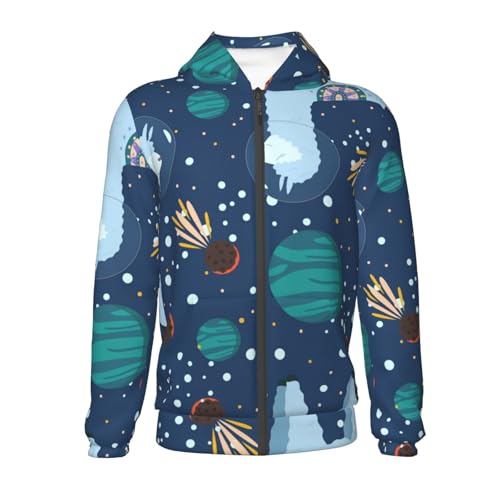 Alpaca Astronaut in Space Kids Pullover Hoodies Boys Zip Up Sweatshirts Girls Athletic Clothes with Pocket2