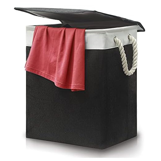 Tvättkorg med lock svart - med bärhandtag - platsbesparande hopfällbar - 60 L