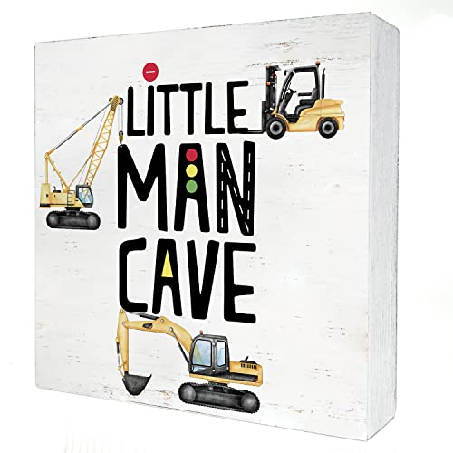 Construction Nursery Little Man Cave Wood Box Sign Construction Truck Transportation Vehicle Wooden Box Sign Plaque For Wall Desk Home Boys Room Decoration #TOP3
