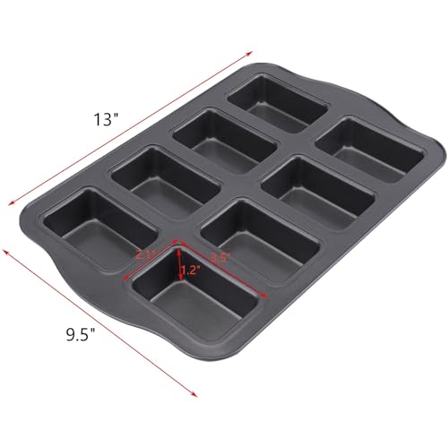 Lawei 2 Pack Mini Loaf Pan - 8 Cavity Non-Stick Mini Loaf Baking Tin Brownie Cake Pan Bread Pans Carbon Steel Baking Pan - Image 3
