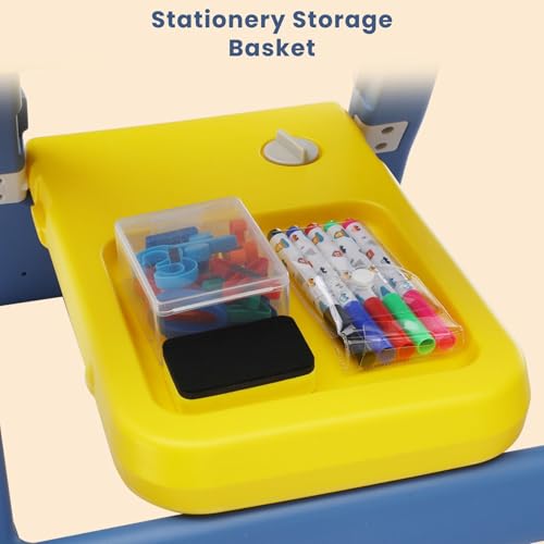 Image of Little Olive Kids Chair and Drawing Board with Easel Plastic Activity Table | Multi Functional Station for Toddler Learning and Art Play | DIY Yellow Set for Ages 3 to 7