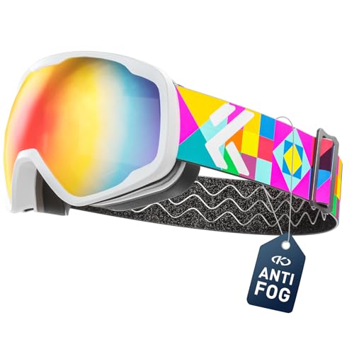 KAPVOE Kids Ski Goggles Boys Girls Snowboard Glasses Snow Sports for Children Age 4-12, Anti Fog, UV Protection, K723