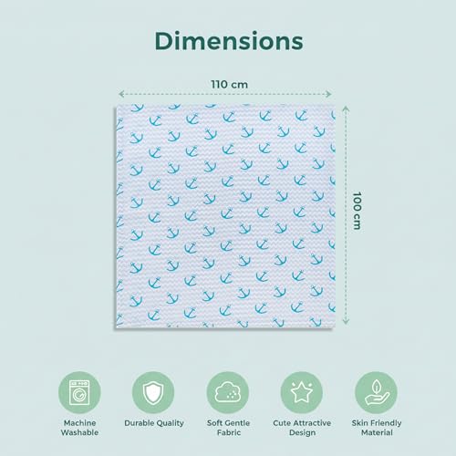 Image of Muslin Cotton Baby Swaddle | 110 x 100 cm | Ultra-Soft, Breathable & Lightweight | Multipurpose | Hypoallergenic | Unisex | Ideal Newborn Baby Gift (P1- Anchor)