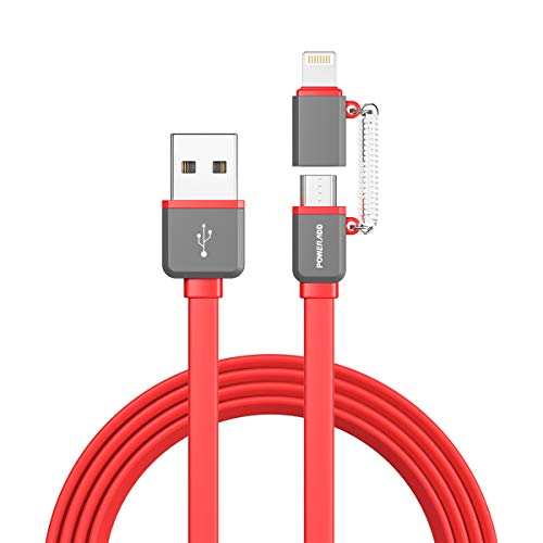 POWERADD [ MFi Certified ] 2 in 1 Charging Cable 3.3ft Lightning/ Micro USB Cable & Data Sync Cord for iPhone SE 11 Pro Max Xs XR 8 7 6S 5 iPad iPod iTouch & Samsung Galaxy S7 edge S6 LG Pixel Oneplus and Other Android Phones Tablets with Micro USB P