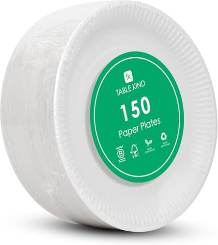 TABLE KIND x 150, 22CM, Umweltfreundliche Pappteller zum Geburtstag, umweltfreundliches, recycelbares Einweggeschirr, biologisch abbaubares Partyzubehör, heimkompostierbar, Hergestellt in der EU