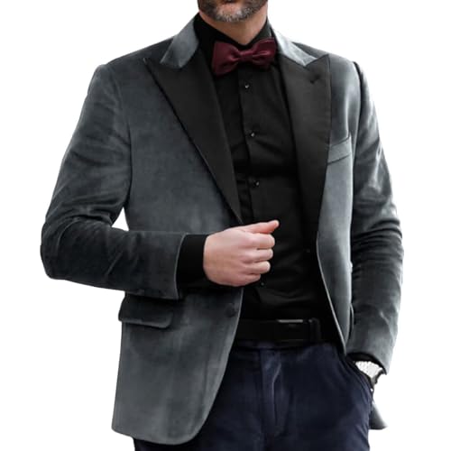Velvet Blazer for Men Slim Fit 2-Button Sport Coat Tuxedo Jacket for Prom Wedding Party