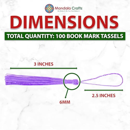 Image of Mandala Crafts Small Lilac Bookmark Tassels - 100 Bulk Silky Mini Craft Tassels with Loops for Bookmarks, Jewelry Making, Graduation Decorations, and Keychains