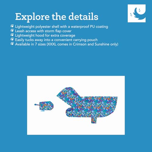 RC Pets Packable Waterproof Rain Poncho – Lightweight, Compact & Adjustable Dog Jacket | X-Large, Raining Cats and Dogs