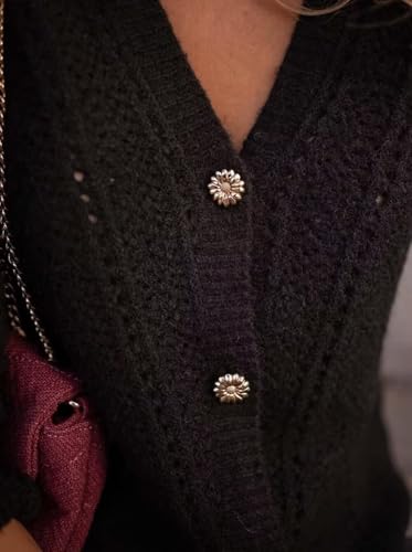 Image of AIMITAG Cropped Cardigan Sweaters for Women Fall Long Sleeve Crochet Knit Shrug Open Front V-Neck Button up Tops