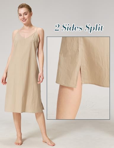 Image of BEAUTELICATE Women Longer Slip 100% Cotton Full Slip with Side Split Under Dress Knee Length Adjustable Straps