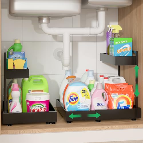 REALINN Expandable Under Sink Organizers and Storage, 2 Tier Unde...