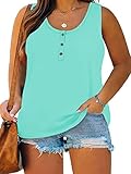 DOLNINE Plus Size Sleeveless Tops for Women Casual Button Down Henley Shirts Loose Fit Tunics Light Green 16W